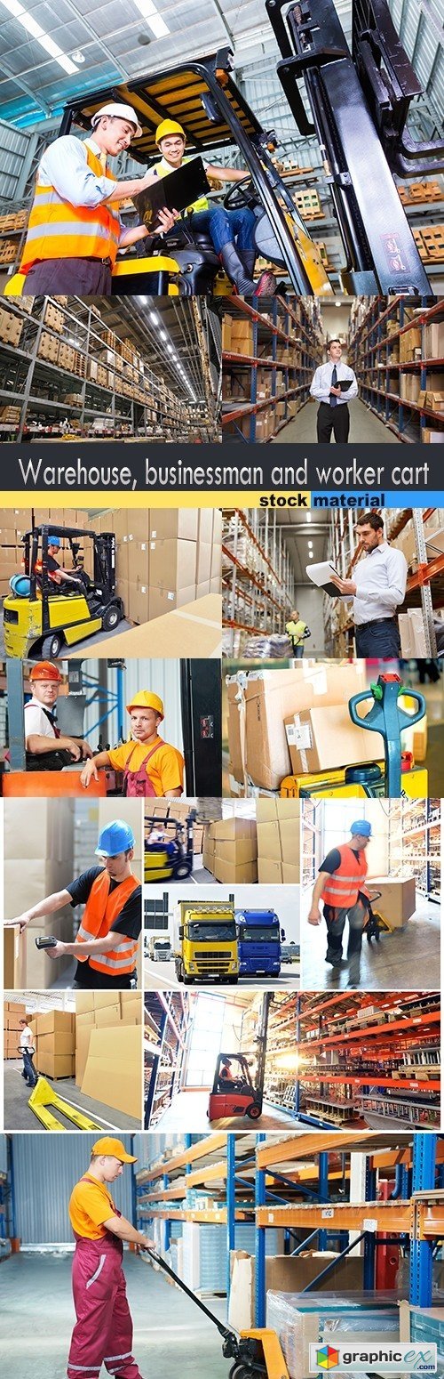 Warehouse, businessman and worker cart