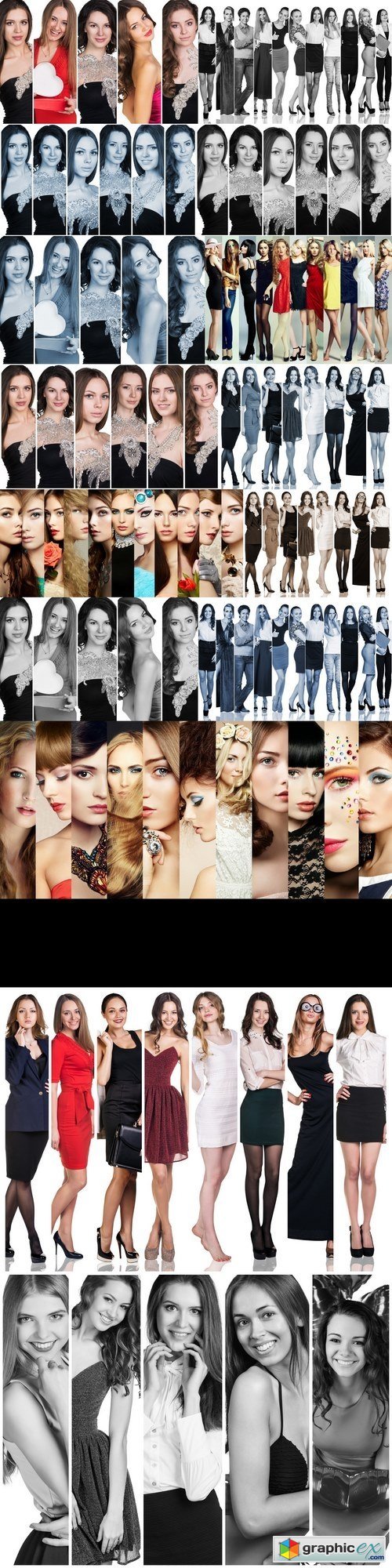 Fashion collage. Group of beautiful young women