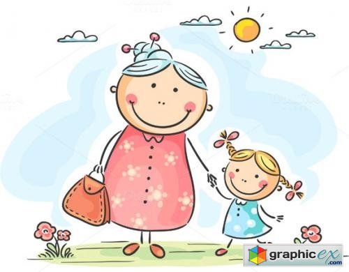 Little Girl and Her Granny on a Walk