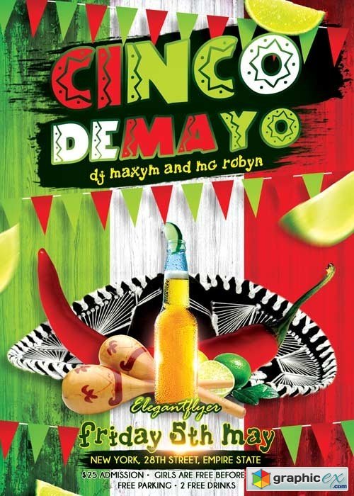 Cinco De Mayo V0 Flyer PSD Template + Facebook Cover