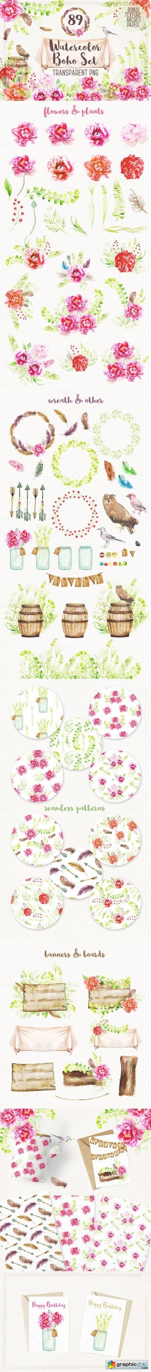 Watercolor Boho Set & Patterns