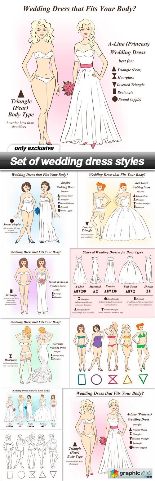 Set of wedding dress styles - 9 EPS