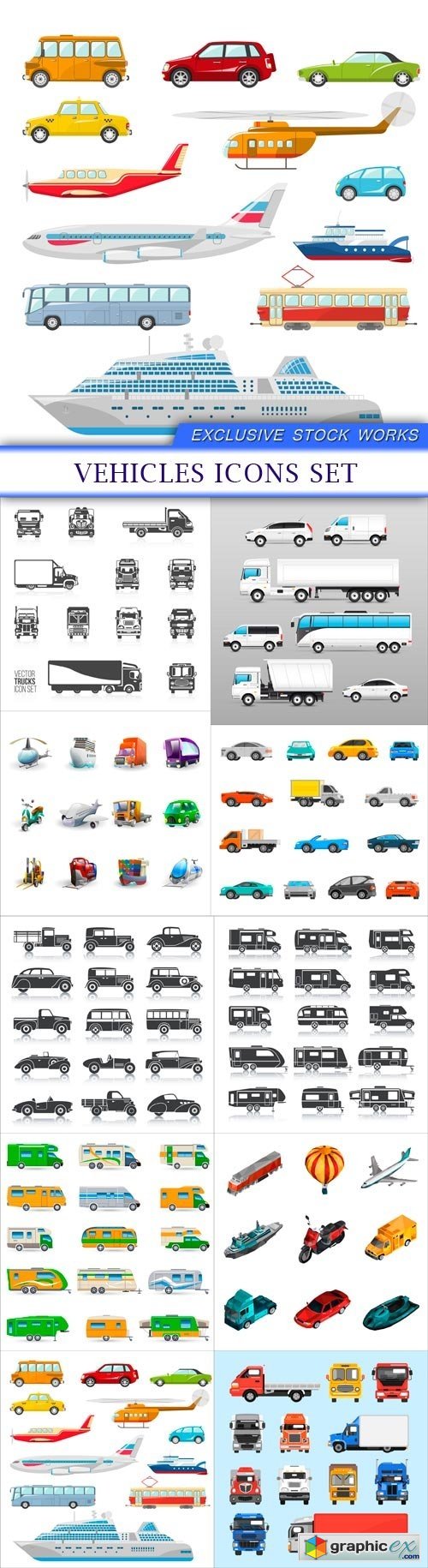 Vehicles Icons Set 10X EPS