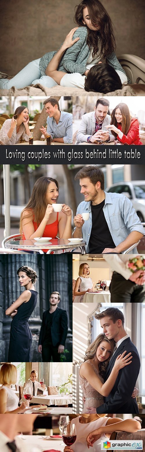 Loving couples with glass behind little table