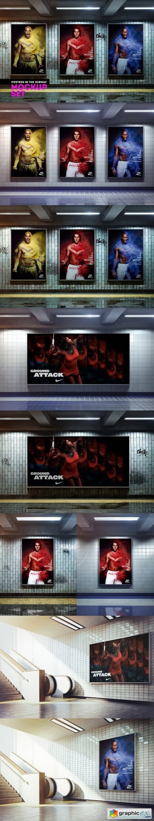 Posters in the subway Mockup Set