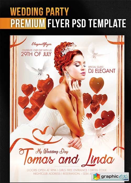 Wedding Party V8 Flyer PSD Template + Facebook Cover