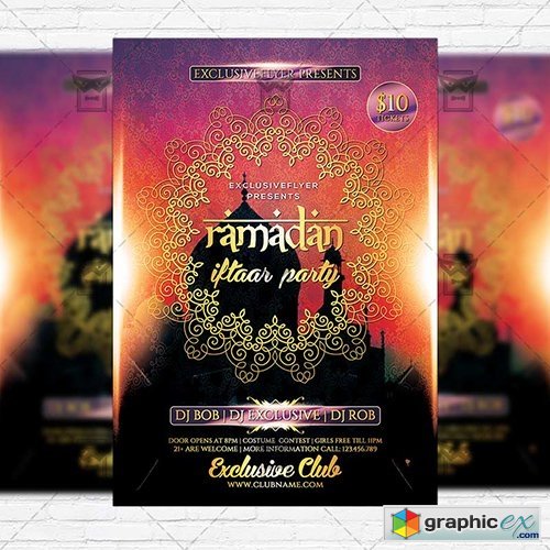 Ramadan Iftaar Party  Premium Flyer Template + Facebook Cover