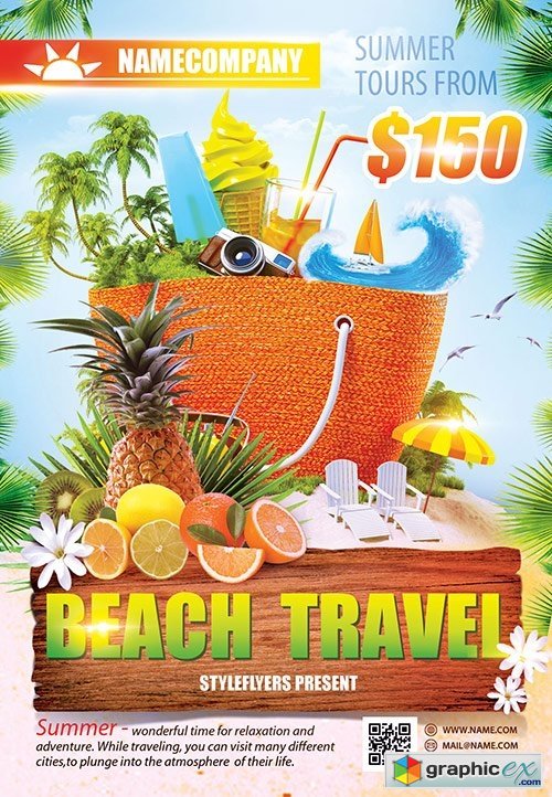 Beach Travel PSD Flyer Template + Facebook Cover