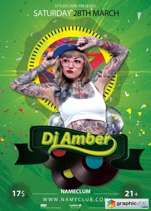 Dj Amber Flyer PSD Template + Facebook Cover