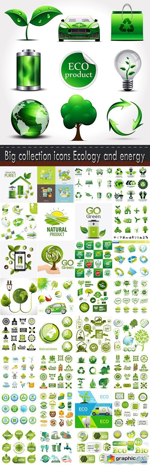 Big collection icons Ecology and energy