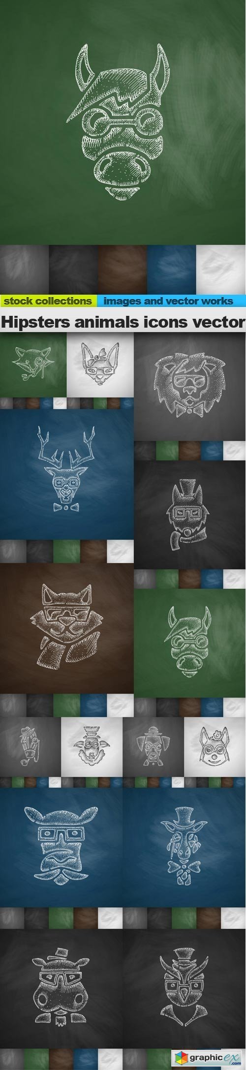 Hipsters animals icons vector, 15 x EPS