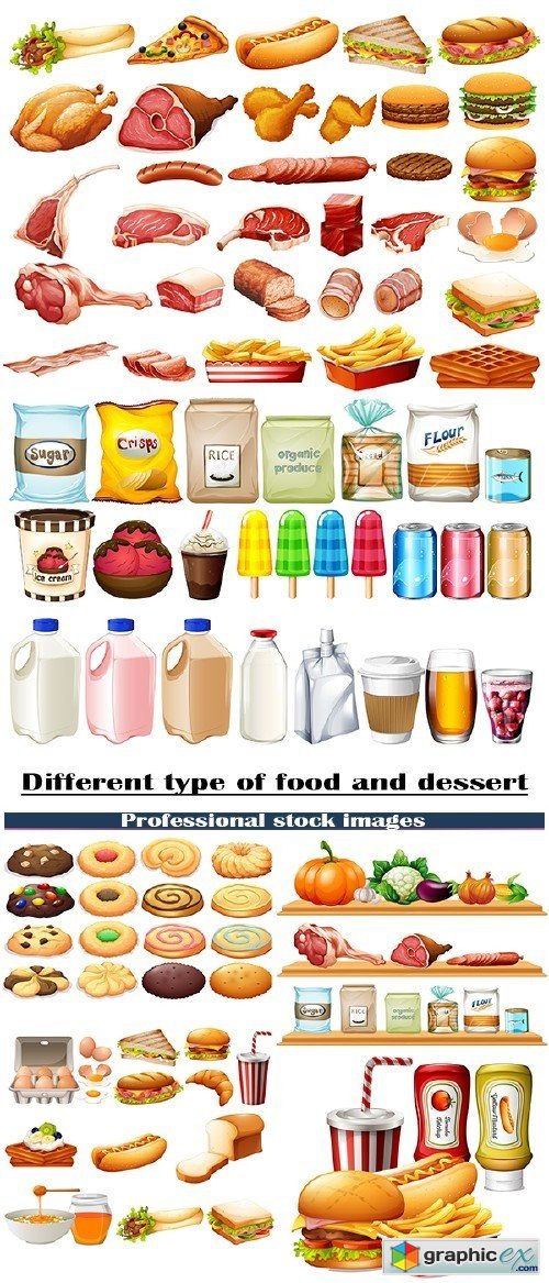 Clipart different types of food and dessert