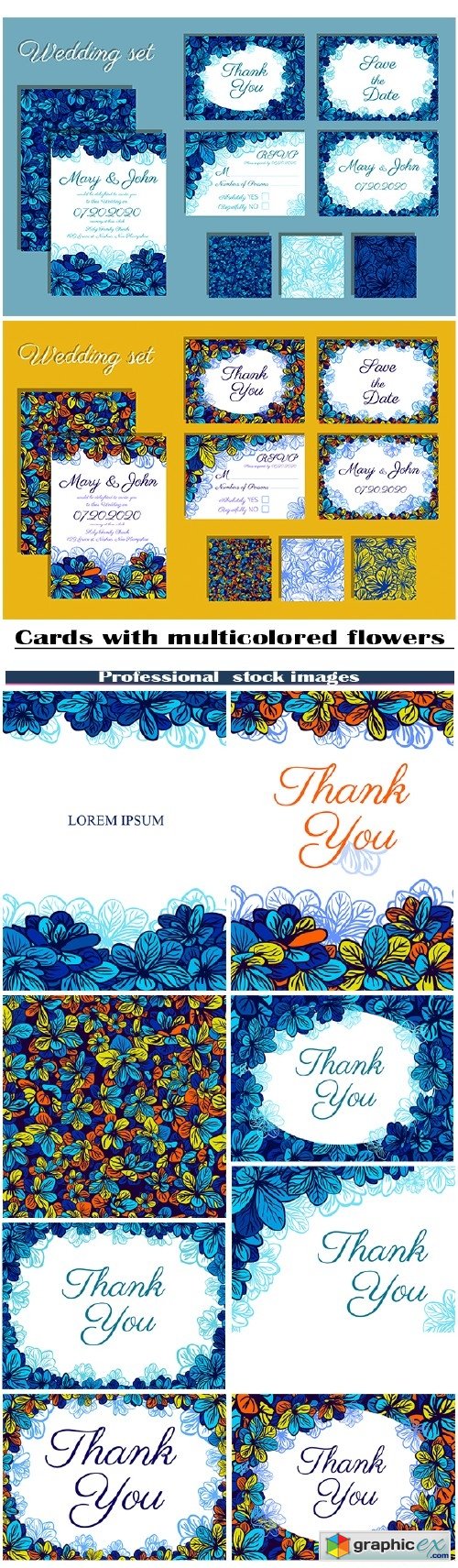 Cards with multicolored flowers