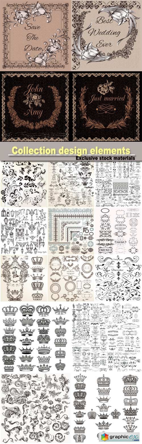 Mega collection of hand drawn swirls for design, vector frames