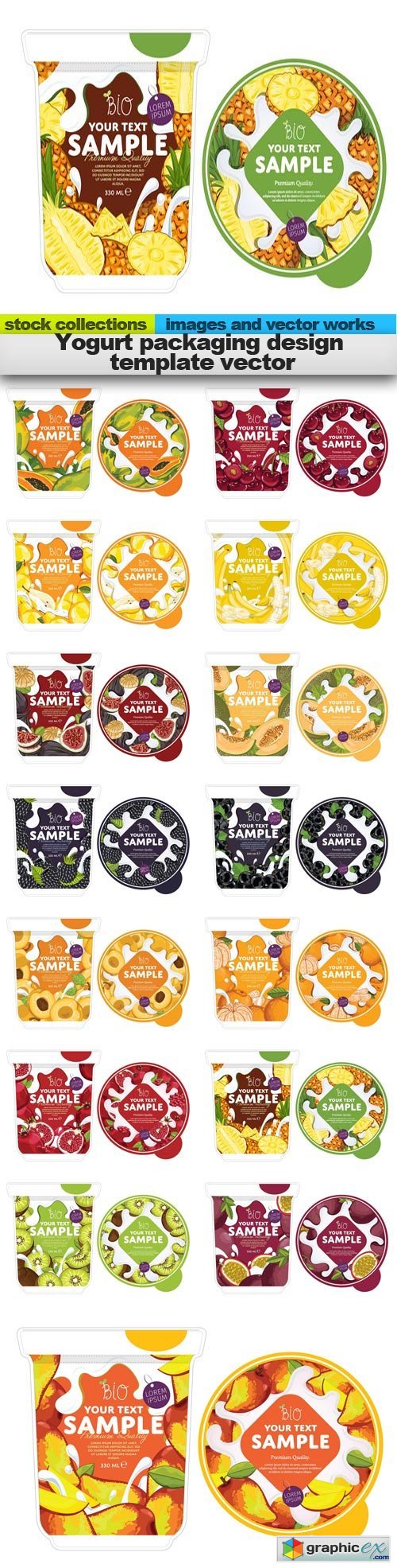 Yogurt packaging design template vector, 15 x EPS