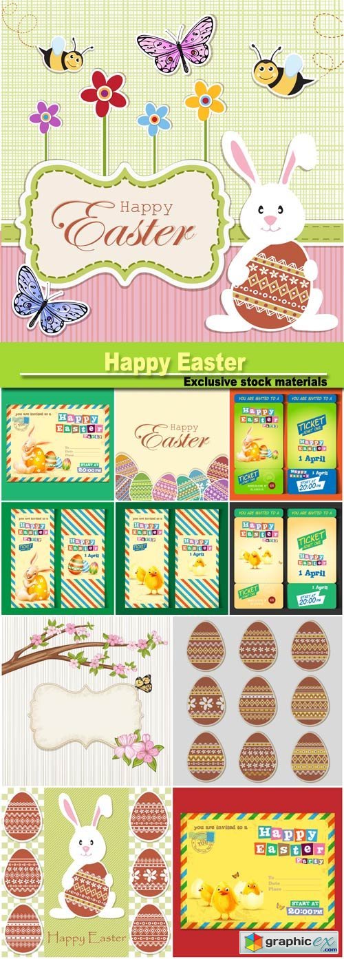 Happy Easter, vintage backgrounds and banners vector