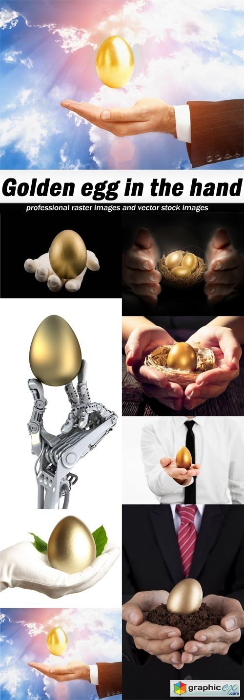Golden egg in the hand-8xJPEGs