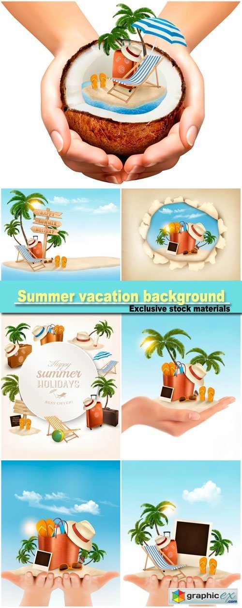 Summer vacation background, tropical island with palms