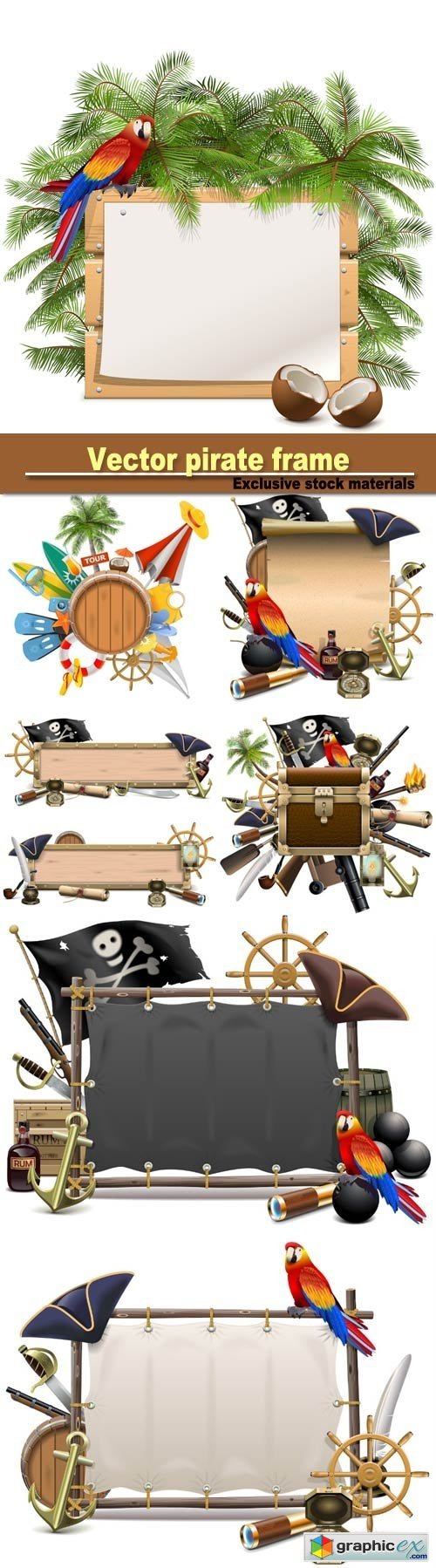 Vector pirate frame, treasure hunt and beach concept
