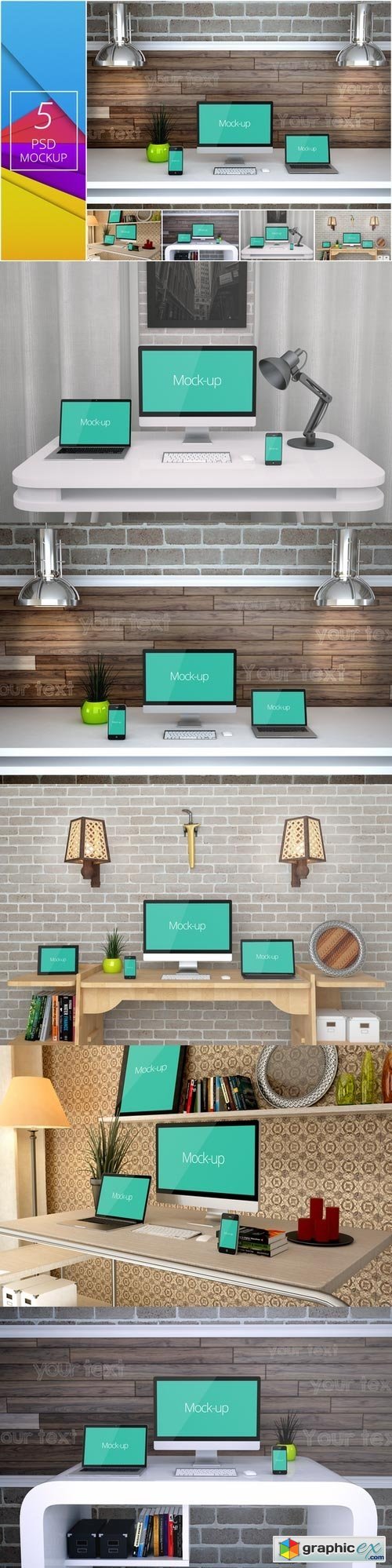 5 PSD Mockups - Interior Work Desk