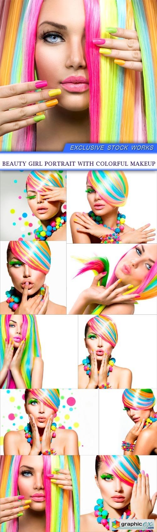 Beauty Girl Portrait with Colorful Makeup 10X JPEG