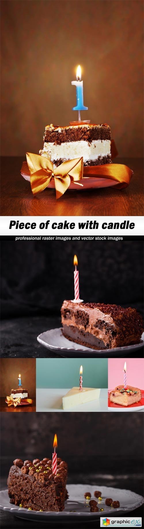 Piece of cake with candle-5xJPEGs