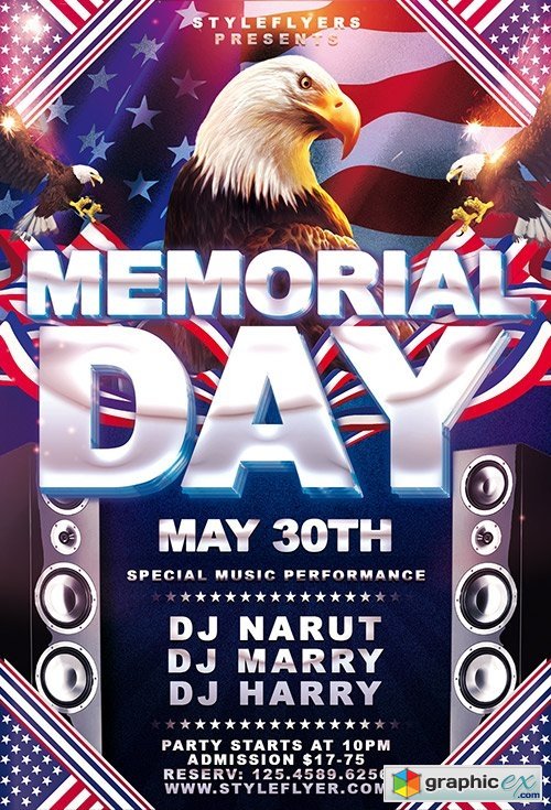 Memorial Day PSD Flyer Template 5 + Facebook Cover