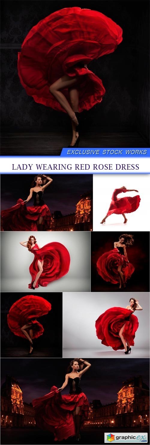 Lady wearing red rose dress 7X JPEG