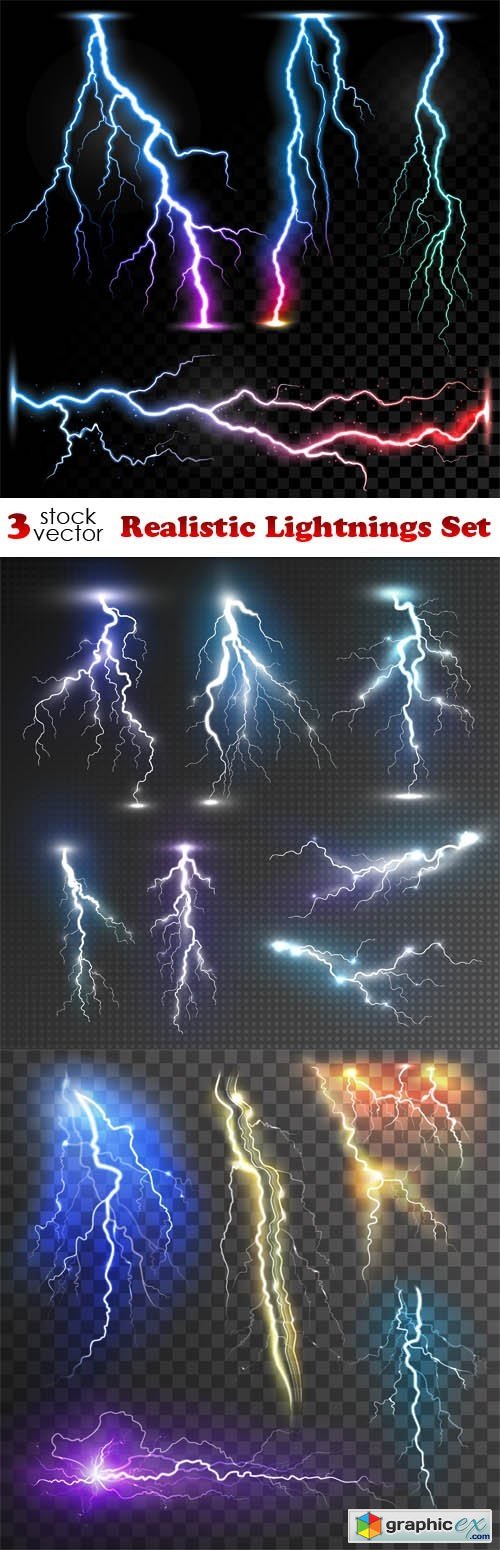 Realistic Lightnings Set