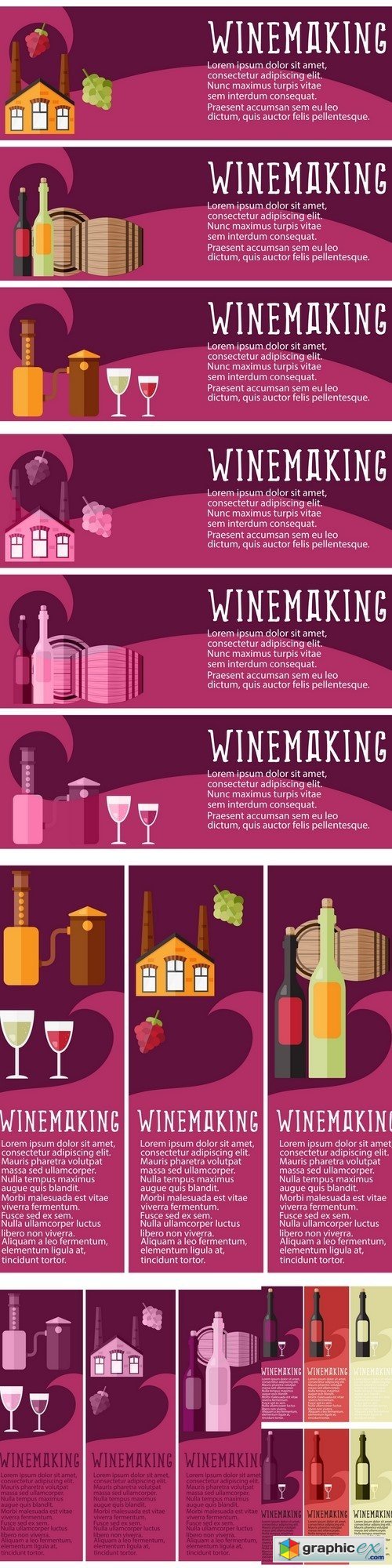 Set of banner for winemaking industry with winemaking