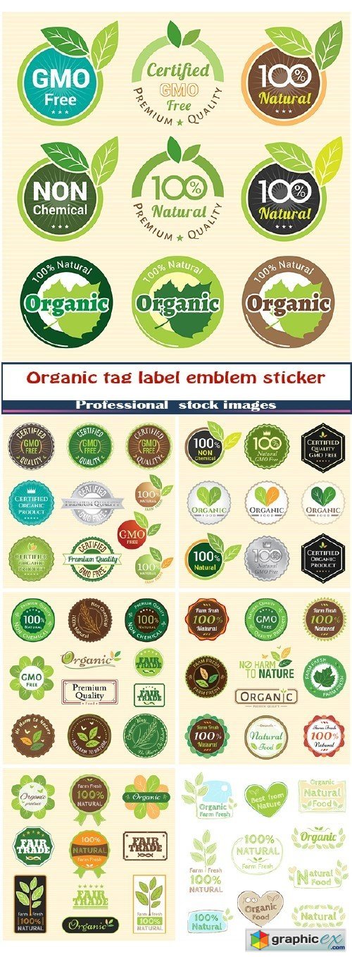 Set of organic tag label emblem sticker for plant fruits and vegetable