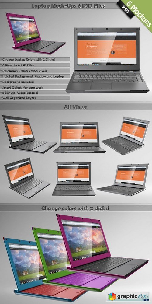 Laptop Mockups 6 PSD Templates