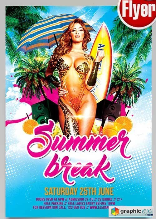 Summer Break Party V5 Flyer PSD Template + Facebook Cover