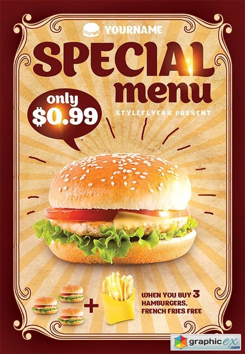 Special Menu PSD Flyer Template + Facebook Cover