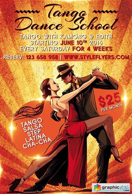 Tango Dance School PSD Flyer Template + Facebook Cover