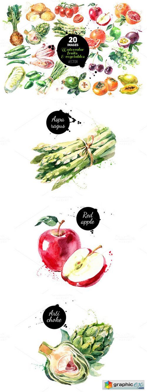 Watercolor Fruits & Vegetables Set