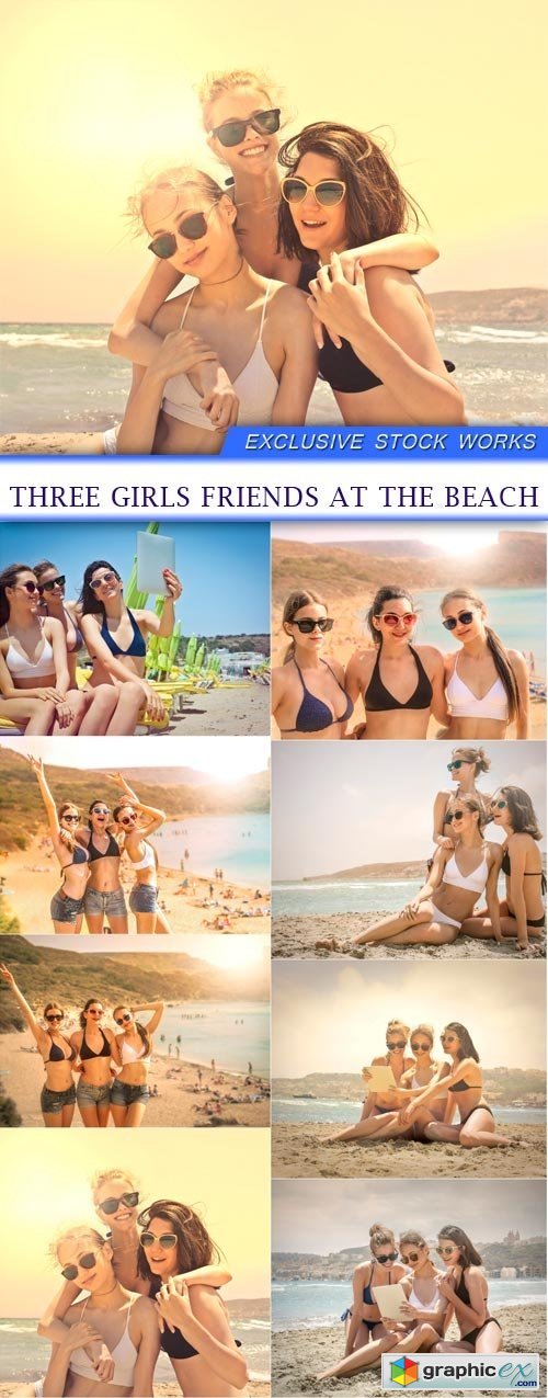 Three girls friends at the beach 8X JPEG