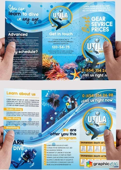Diving Premium Tri-Fold PSD Brochure Template