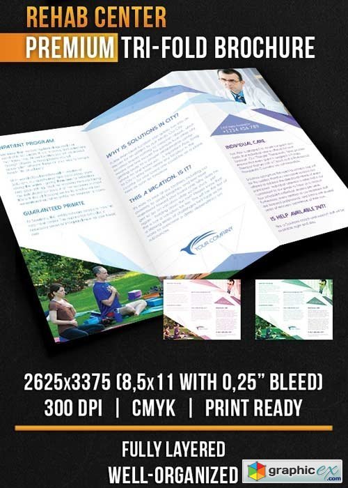 Rehab Center Tri-Fold Brochure PSD Template
