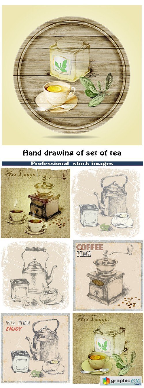 Hand drawing of set of tea