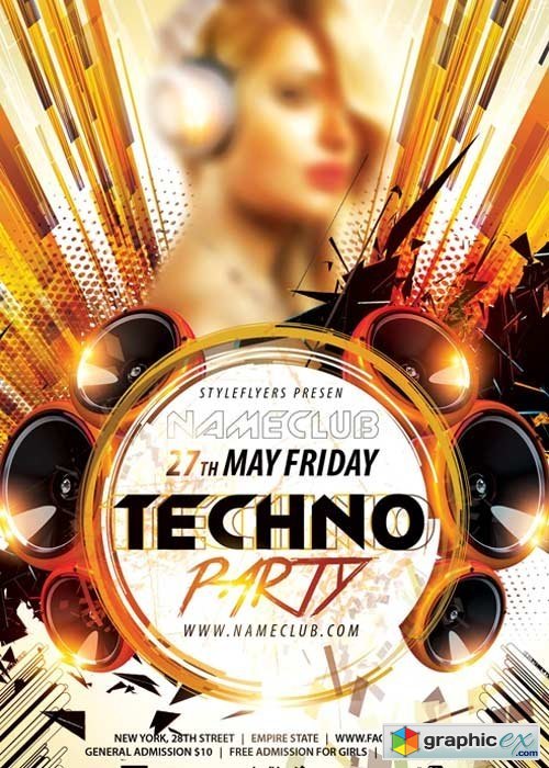 Techno Party PSD Flyer Template