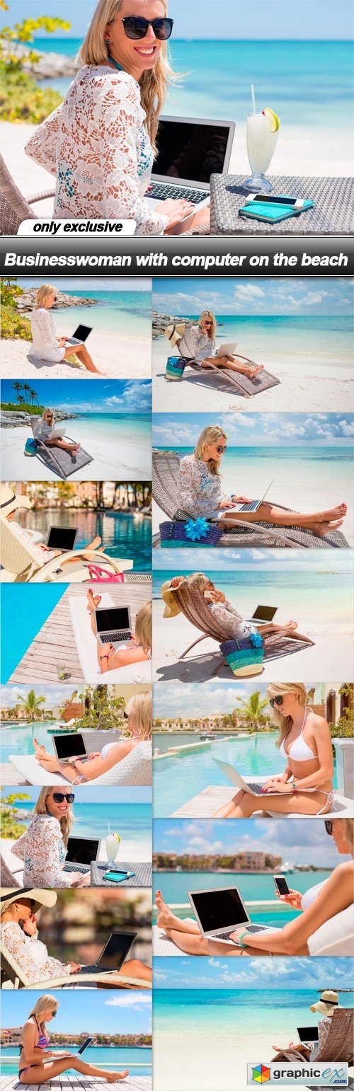Businesswoman with computer on the beach - 14 UHQ JPEG