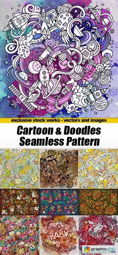 Cartoon & Doodles Seamless Pattern - 25xEPS