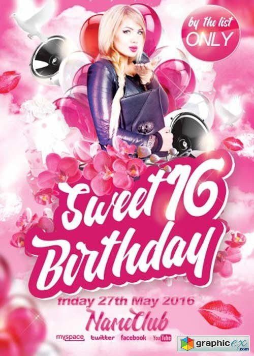 Sweet 16 Birthday PSD Flyer Template