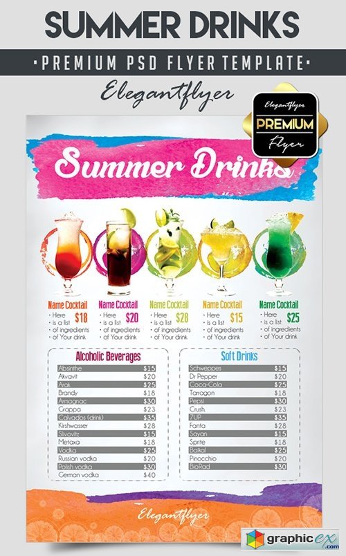Summer Drinks  Flyer PSD Template + Facebook Cover