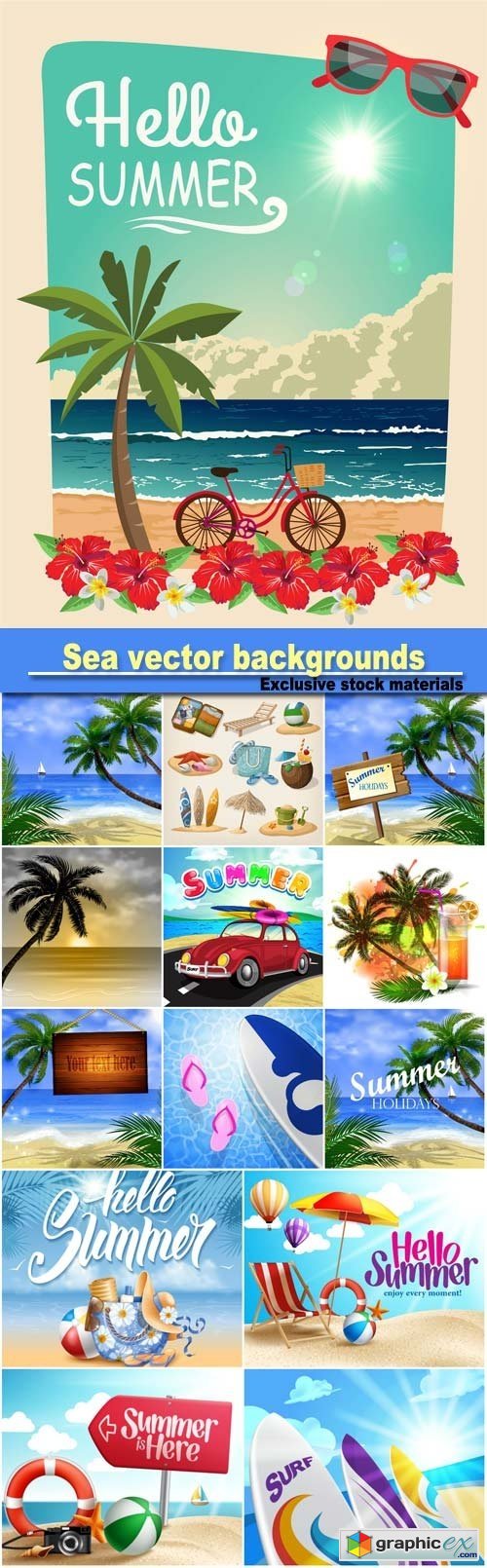 Hello summer, sea vector backgrounds