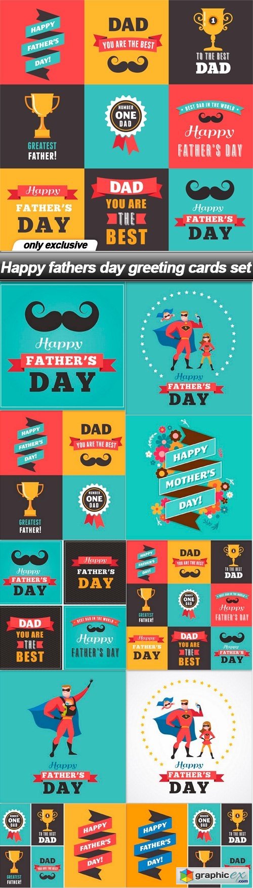 Happy fathers day greeting cards set - 10 EPS