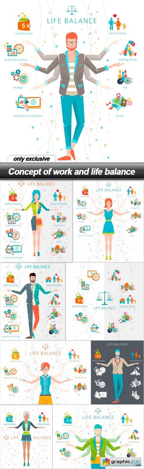 Concept of work and life balance - 9 EPS