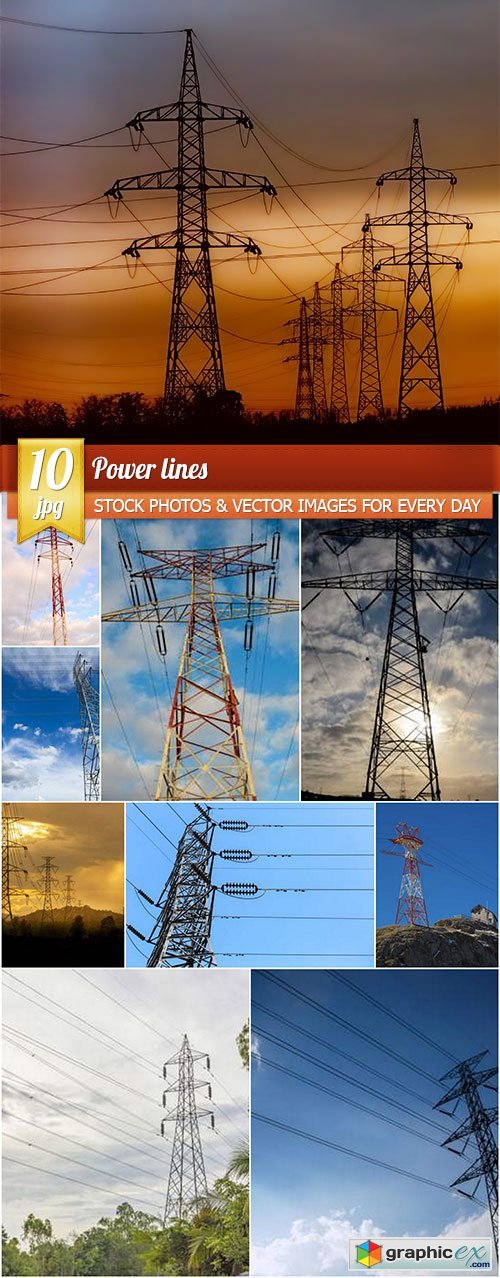 Power lines, 10 x UHQ JPEG