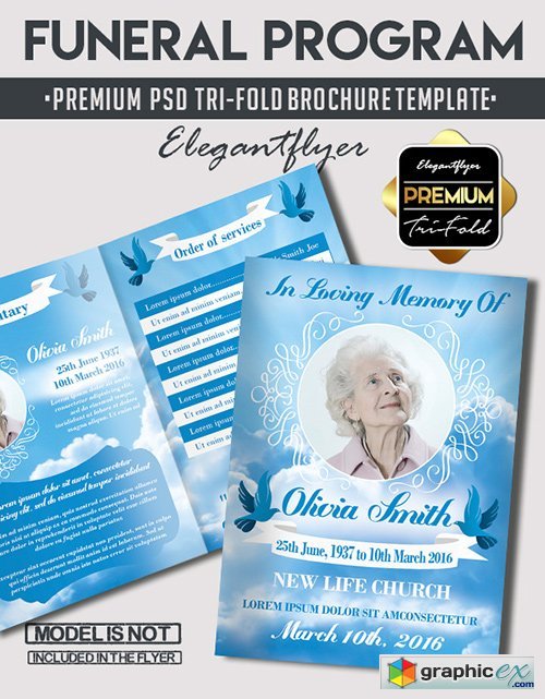 Funeral Program  Premium Bi-Fold PSD Brochure Template + Facebook Cover